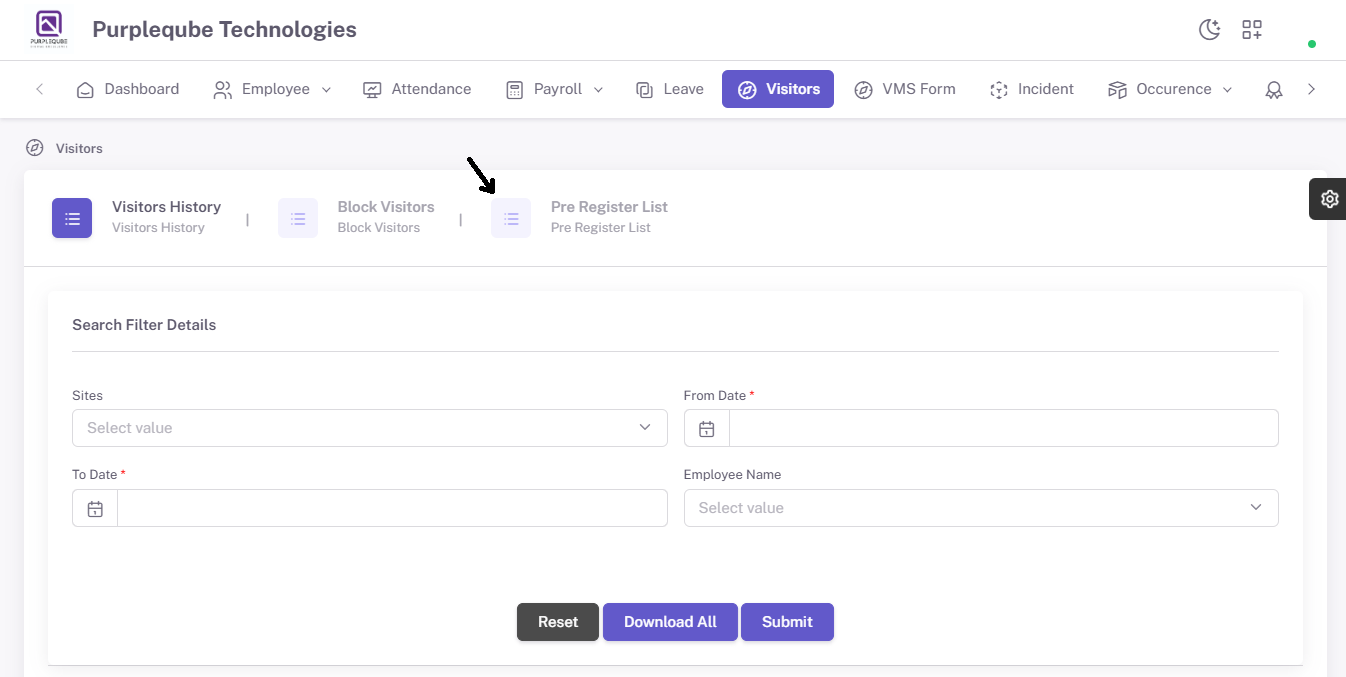 Pre Register List Navigation